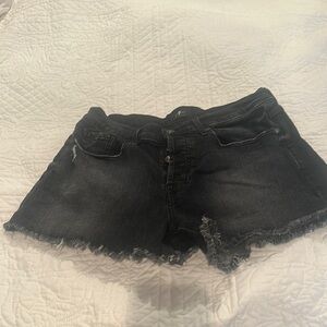 7 For All Mankind Black Jean Shorts with Frayed Hem